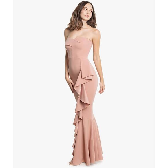 Dress The Population Paris Ruffle Strapless Mermaid Gown Blush Size XL NWT